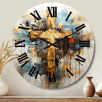 Divine Love Religious Cross III - Religious Landscape Black Face Wall Clock