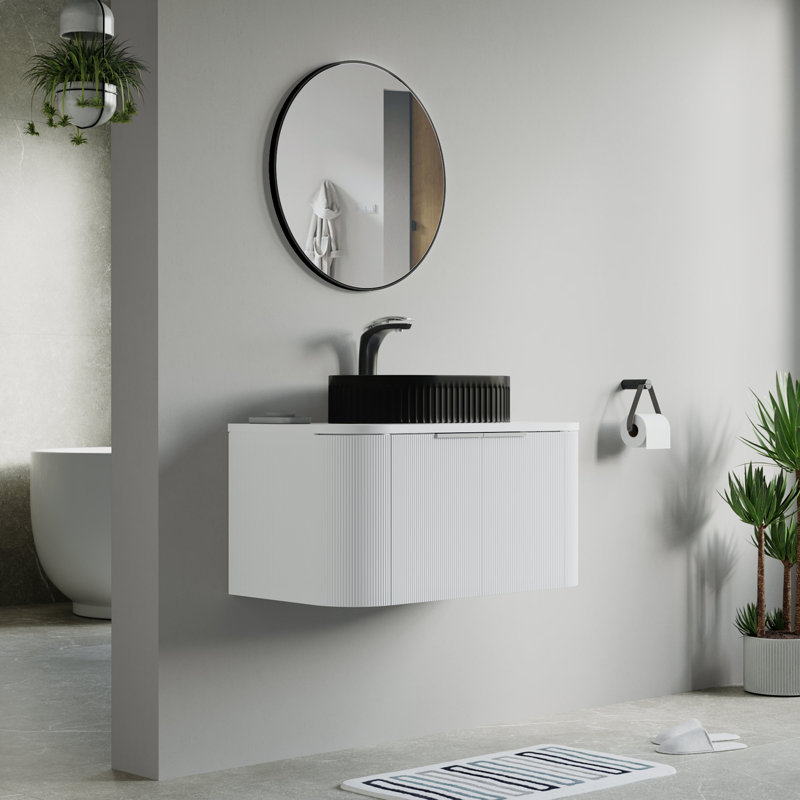 34" Single Vanity Set In Base With Sink, Black, White
