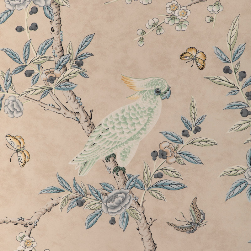 La Menagerie Kanchou Print 100% Cotton Fabric, Beige/Green