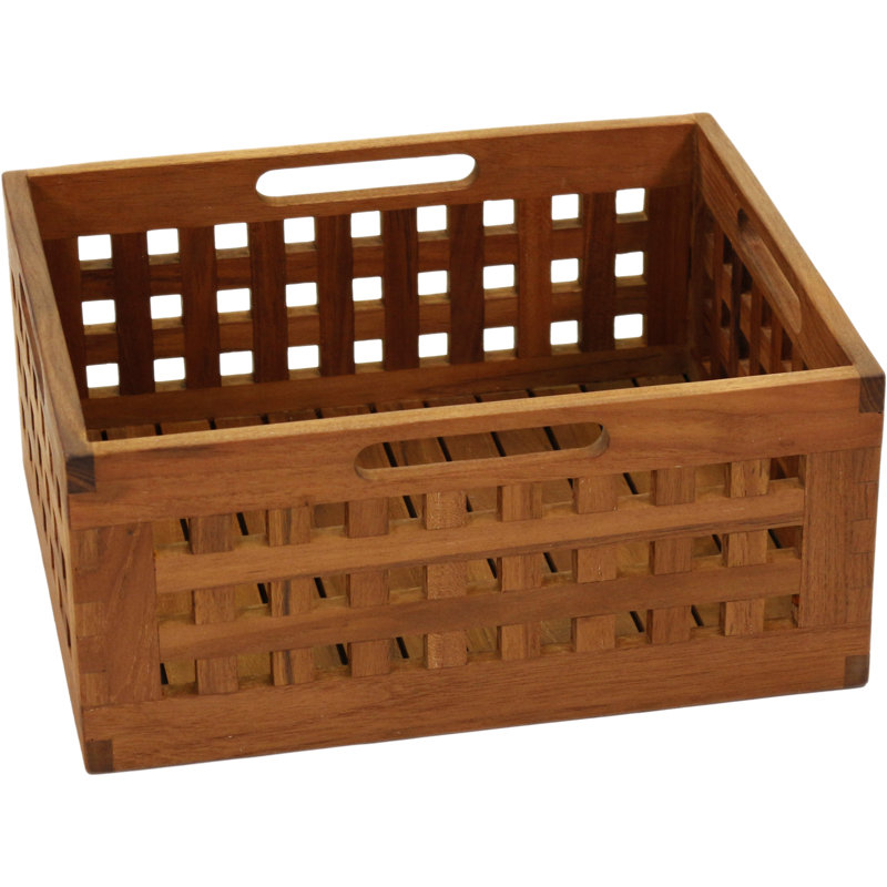 7" Grate™ Teak Storage Solid Wood Bin, Dark Brown, 7" H x 13" W x 16" D
