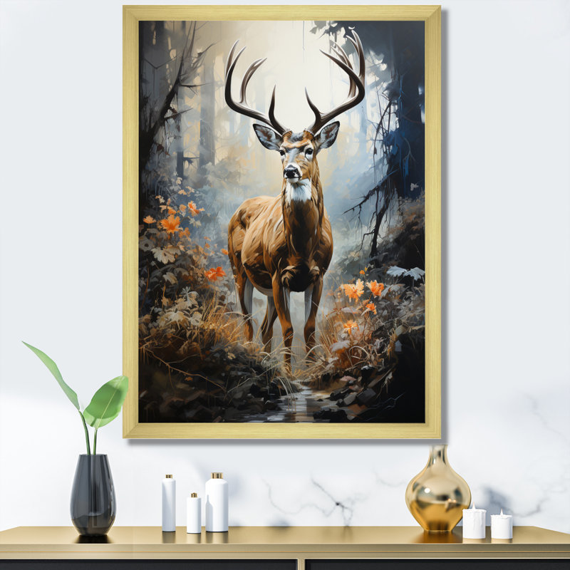 Kure Deer Dappled Twilight - reproduction sur toile, Encadrement doré, H 32 po x l 16 po x P 1 po