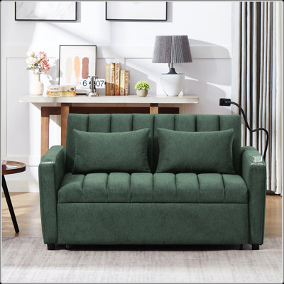 55.9 Inch Convertible Sofa Bed Loveseat With USB Ports, Side Pockets, Cup Holders, And 360° Swivel Phone Holder For Modern Living