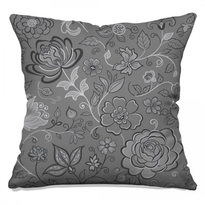 Coussins décoratifs gris à motif floral double face