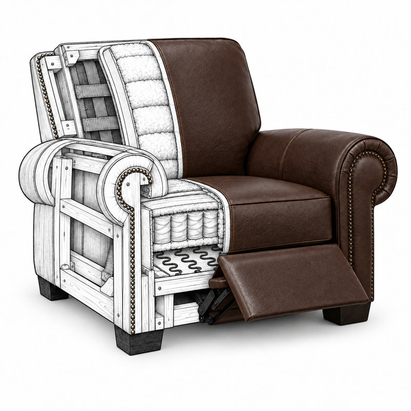 Nelson Heirloom Quality Recliner in Buttery Soft 100% Top Grain Leather, Made to Order, Amadeus Coffee