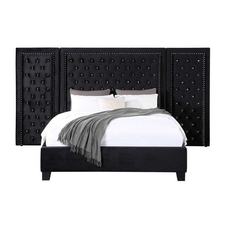 Lit plateforme tapissier Engeltje, Très grand lit Eastern, Noir