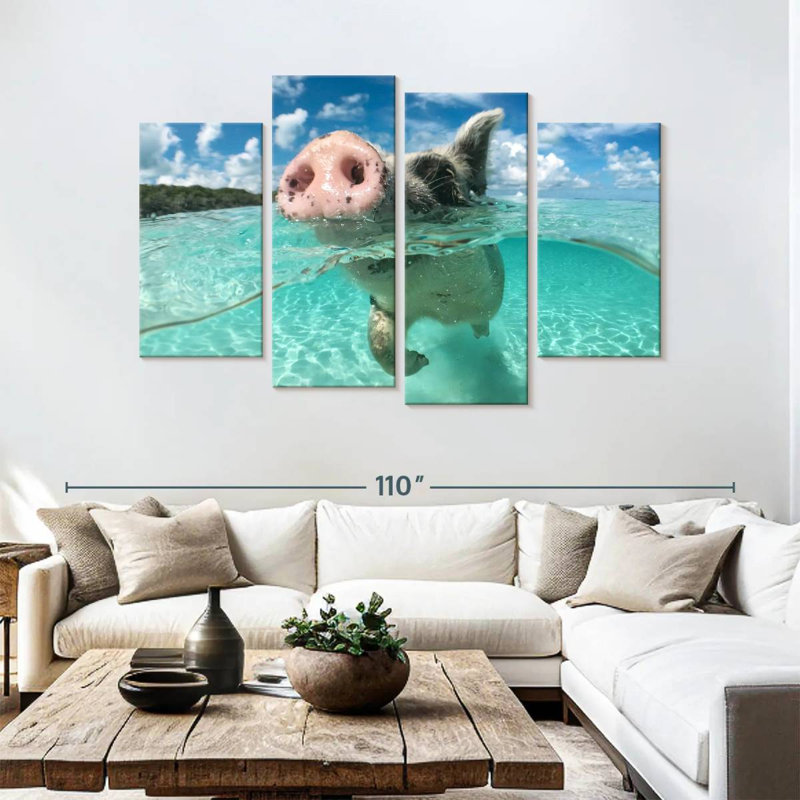 Swimming Pig, 54" H x 84" W