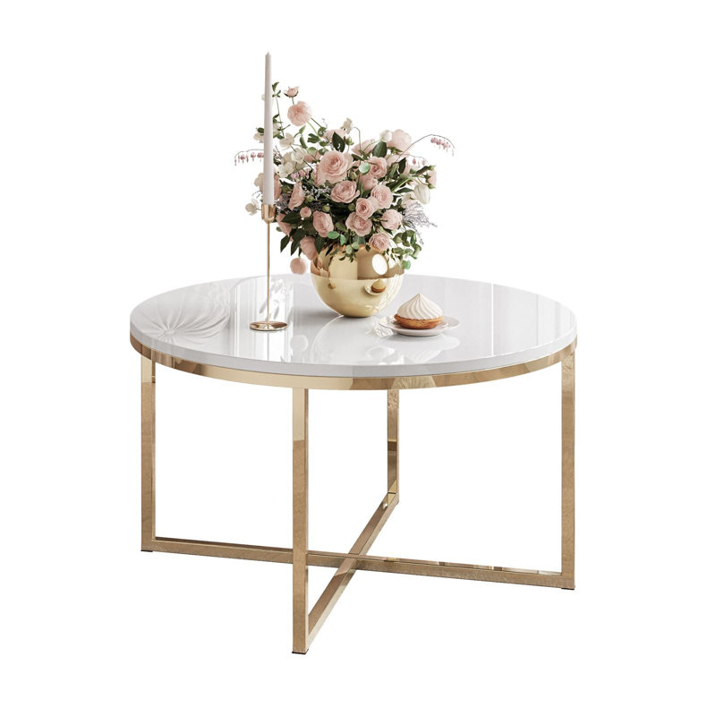 Elona Cross Legs Coffee Table, Gold, High Gloss White