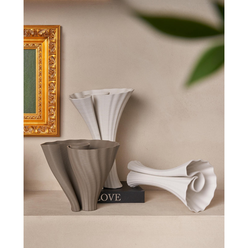 White 3D Printed Ceramic Vase Dia 9.4", 12.9" H x 9.4" W x 9.4" D, White