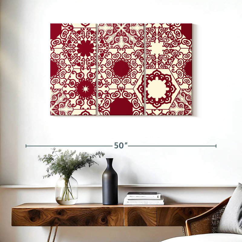 Kerner Red Hexagon Patterns, 24" H x 38" W