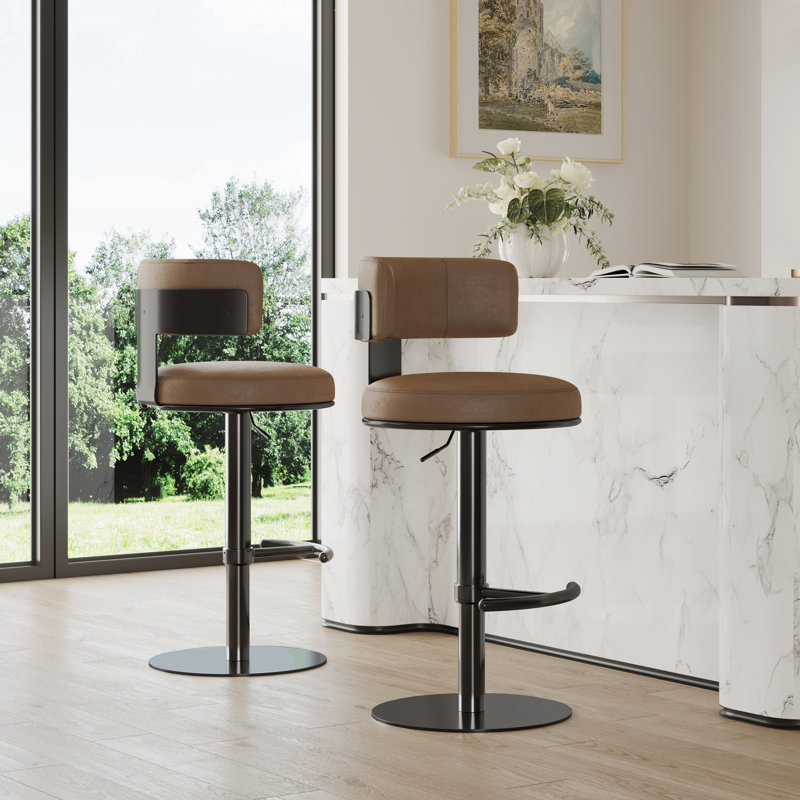 Tabouret pivotant à hauteur réglable, Brun selle, Noir élégant