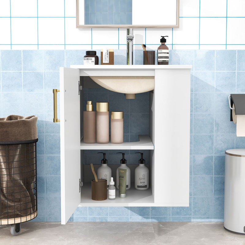 Meuble-lavabo mural moderne à faible encombrement avec rangement spacieux et porte à fermeture douce