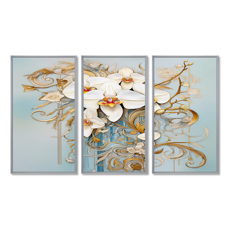 Ensemble d'art mural orchidée, H 28 po x l 36 po, Argent argent