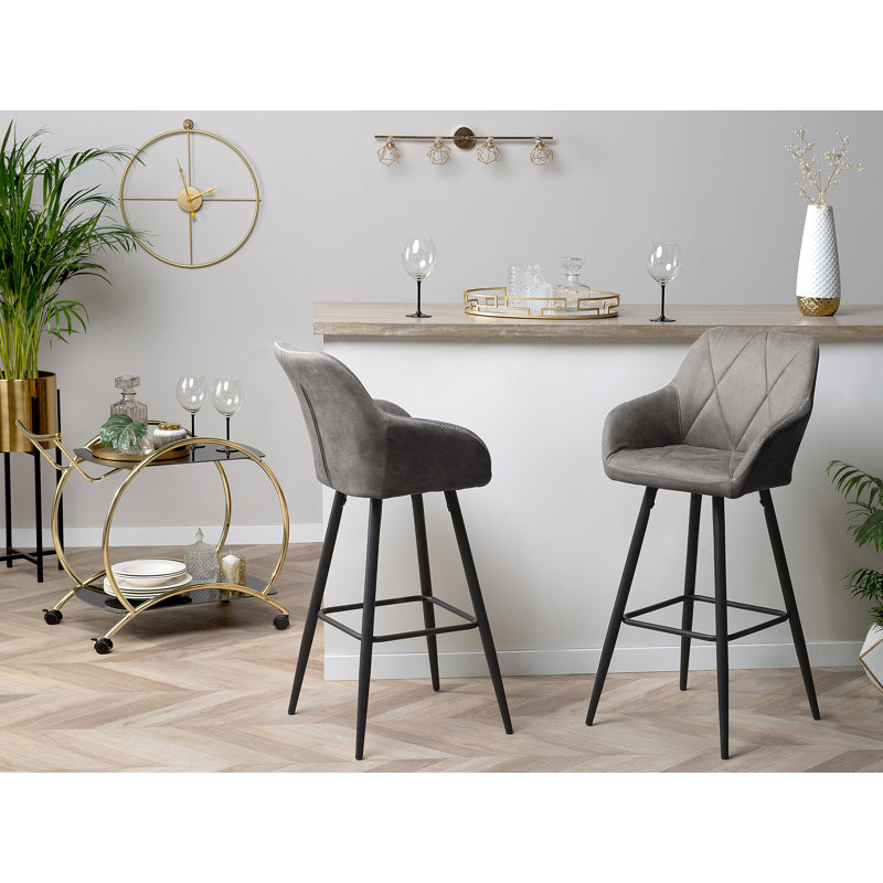 Maxman Upholstered Counter Stool with Metal Frame, Grey
