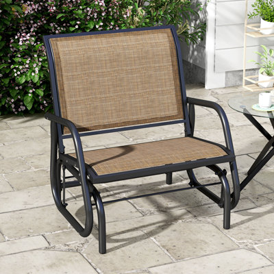 Fauteuil oscillant d'extérieur, fauteuil pivotant en acier avec accoudoirs courbés pour porche, jardin, bord de piscine, balcon, brun