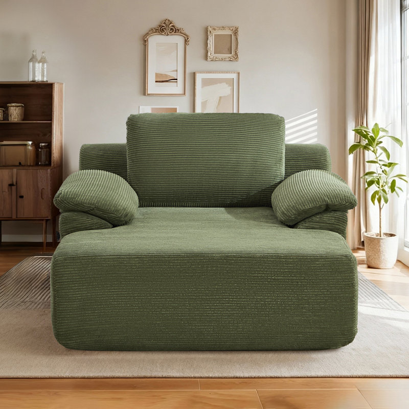 68" L X 48" W Oversized Chaise Lounge Chair Corduroy Upholstered Sleeper Sofa Bed With Wide Pillow Armrest - No Assembly Required