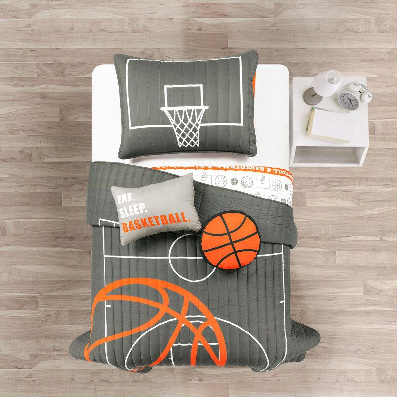 Quilt, Twin Quilt + 1 Standard Sham + 2 Throw Pillows, Charcoal