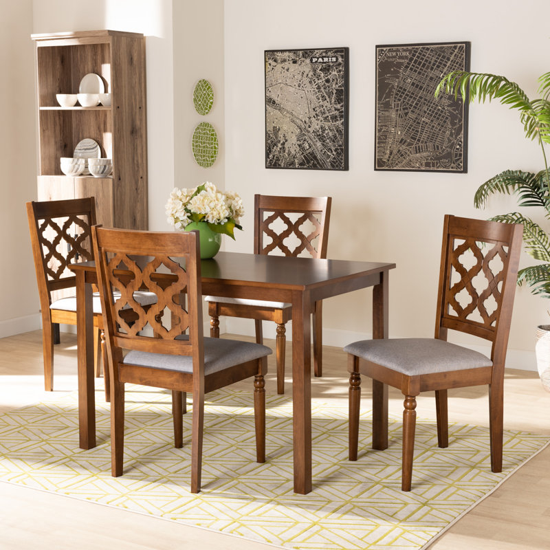 Ensemble repas pour 4 personnes Lockerbie, Brun/gris, 4 chaises incluses, Brun