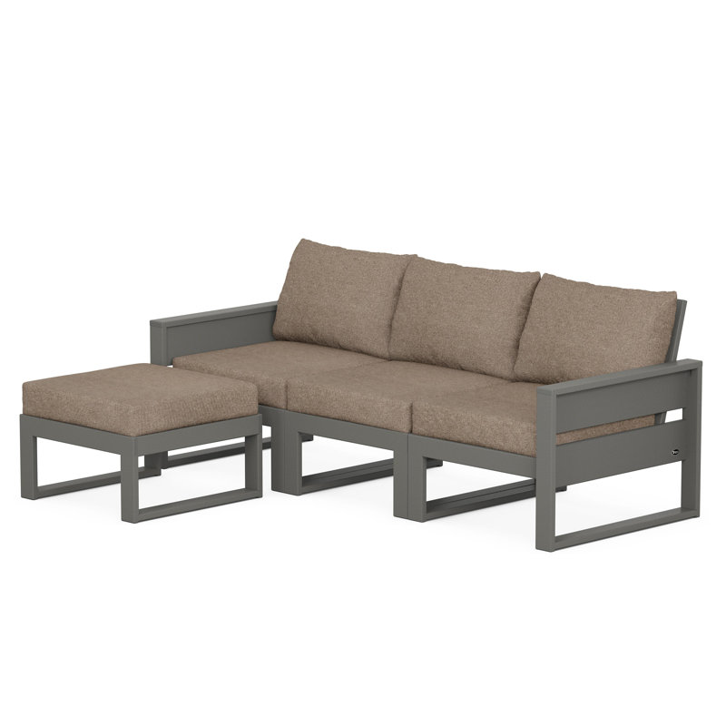 TREX Outdoors Eastport 3 - Person Outdoor Seating Group with Cushions, Spiced Burlap, Gray