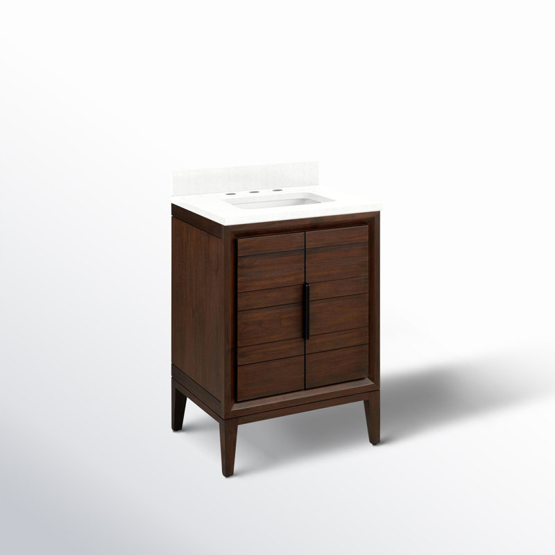 24" Aliso Single Bathroom Vanity Set with Rectangular Undermount Sink, 8" Widespread, Java, Feathered White Quartz