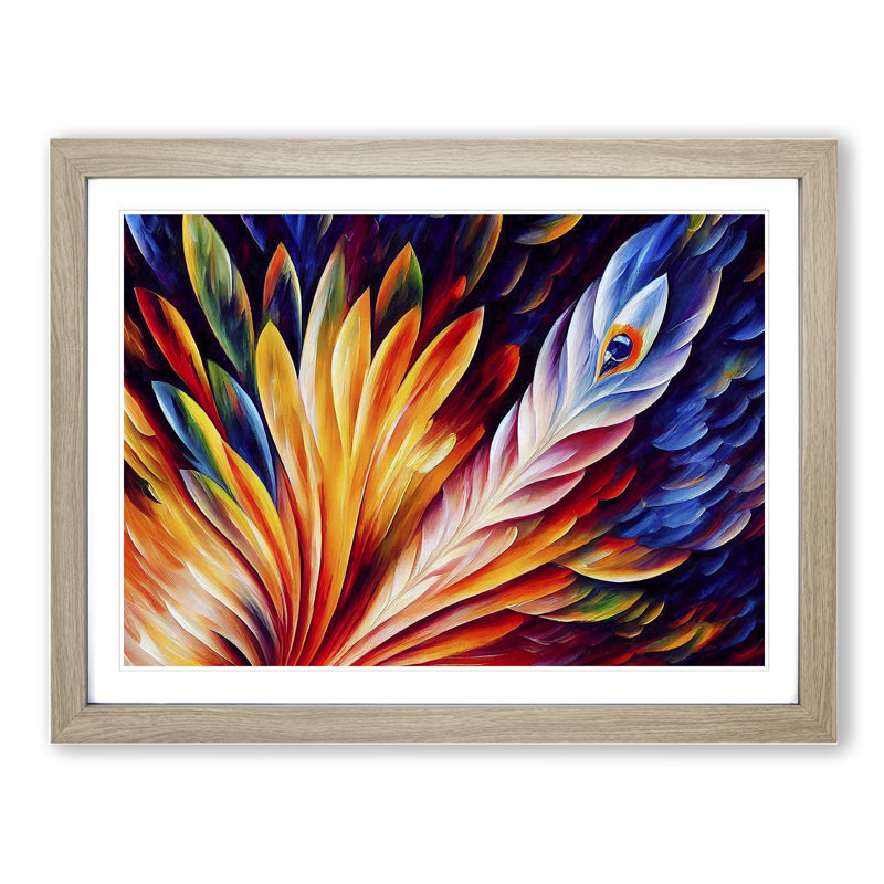 Bird Feather - Single Picture Frame Painting, 46cm H x 64cm W x 2cm D, Oak Framed