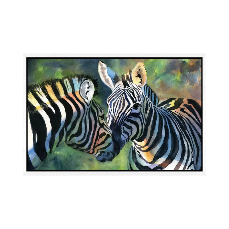 Zebra Love by Rachel Parker - Painting on Canvas, White Framed, 66.04 cm H x 45.72 cm W