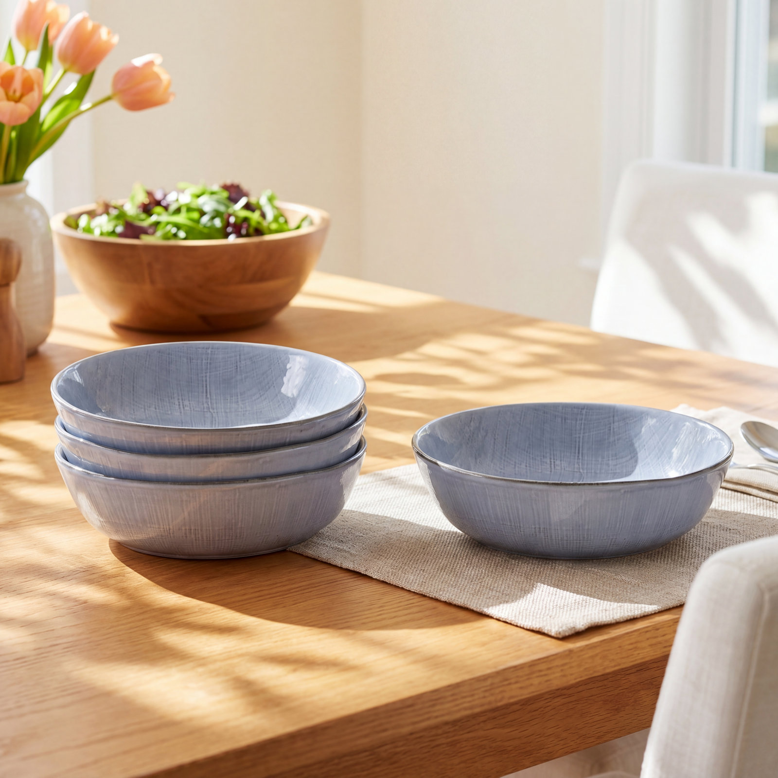 Esma Stoneware 32 Oz Large Pasta Bowl, Blue