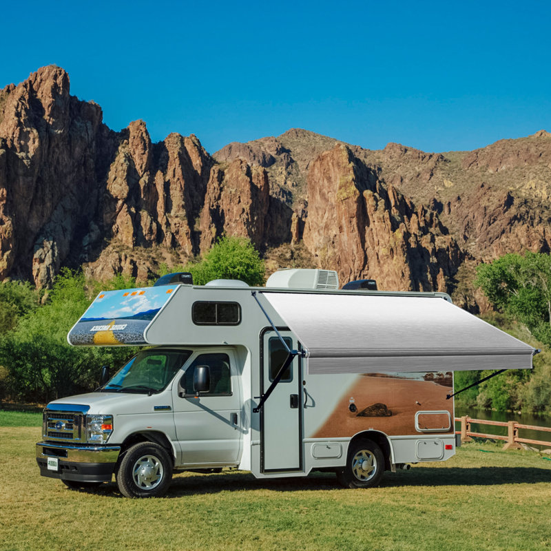 ALEKO 96'' W D Polyester Cover Retractable Trailer Awning, 192" H x 96" W x 3" D, Gray Fade