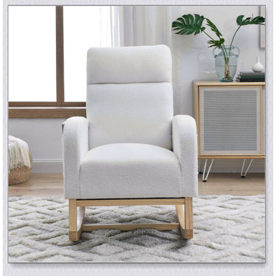 Fauteuil à bascule moderne avec accoudoirs de salon à dossier haut l 27,6 po et deux poches latérales