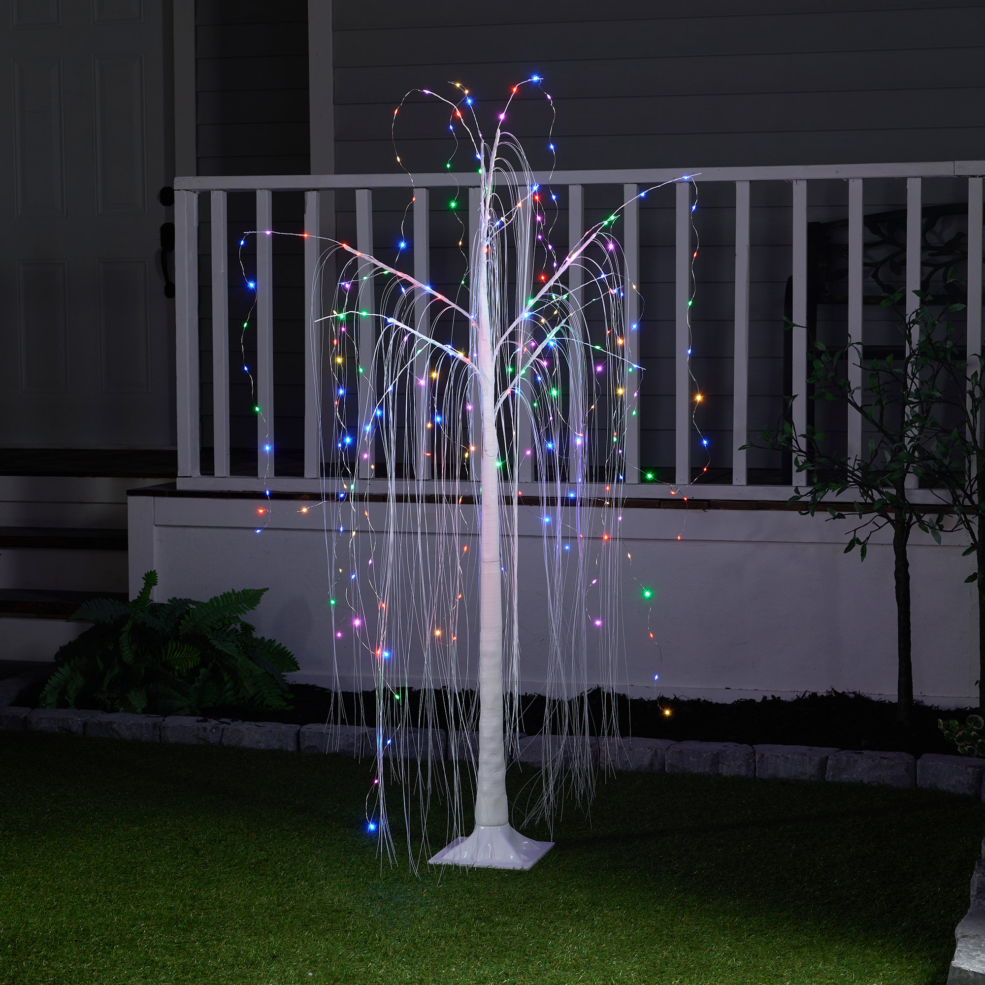 Lighted Willow Tree, 5.5ft 256 LEDs LED Weeping Willow Tree Warm White&Multicolor Light with 10Modes Timer, Artificial Christmas Tree Light for Indoor