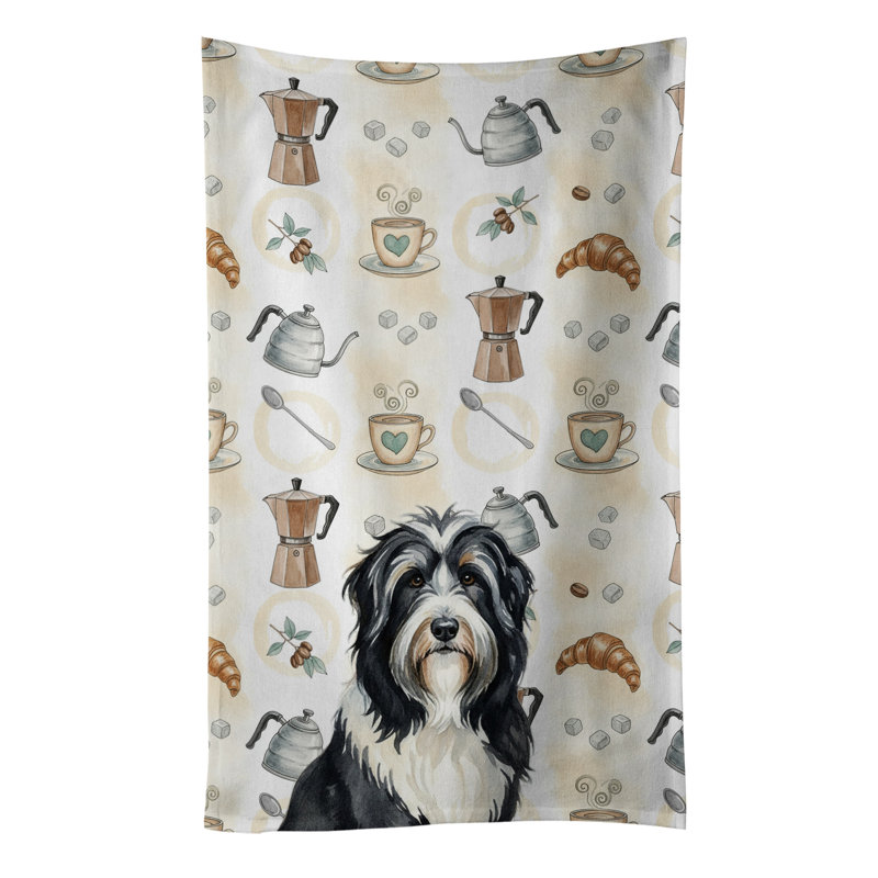 Black Bearded Collie Coffee Bar Kitchen Towel, Black Bearded Collie