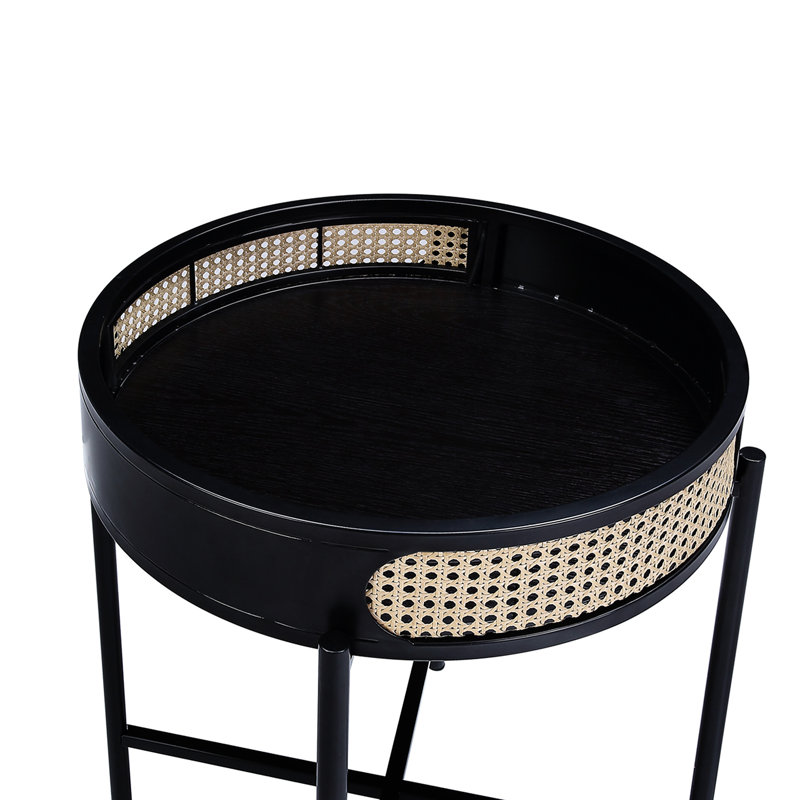 Table de bout ronde avec dessus ouvert, pieds en métal noir, insert et 1 espace de rangement, idéal pour les tables basses, 22 po x 22 po x 24 po, 17 lb
