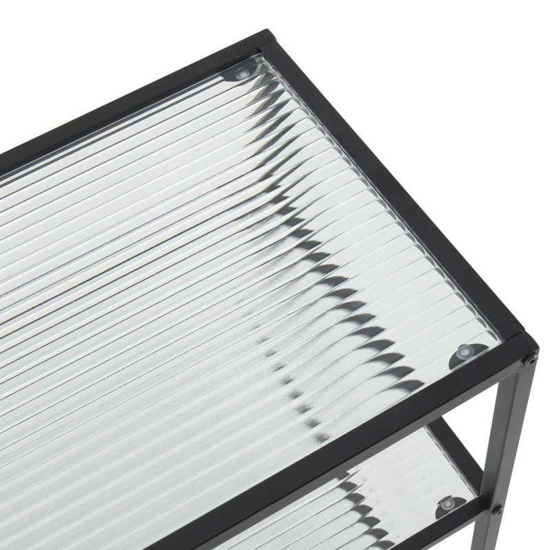 Black Metal 4 Shelf Storage Shelving Unit with Clear Glass Shelves