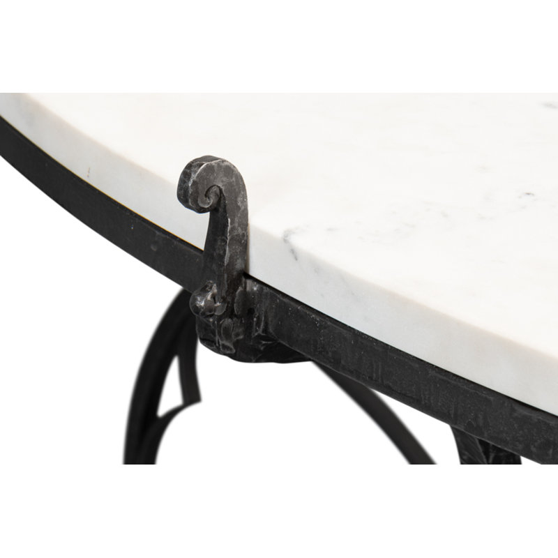 Marylin White Marble and Iron Demilune Console Table