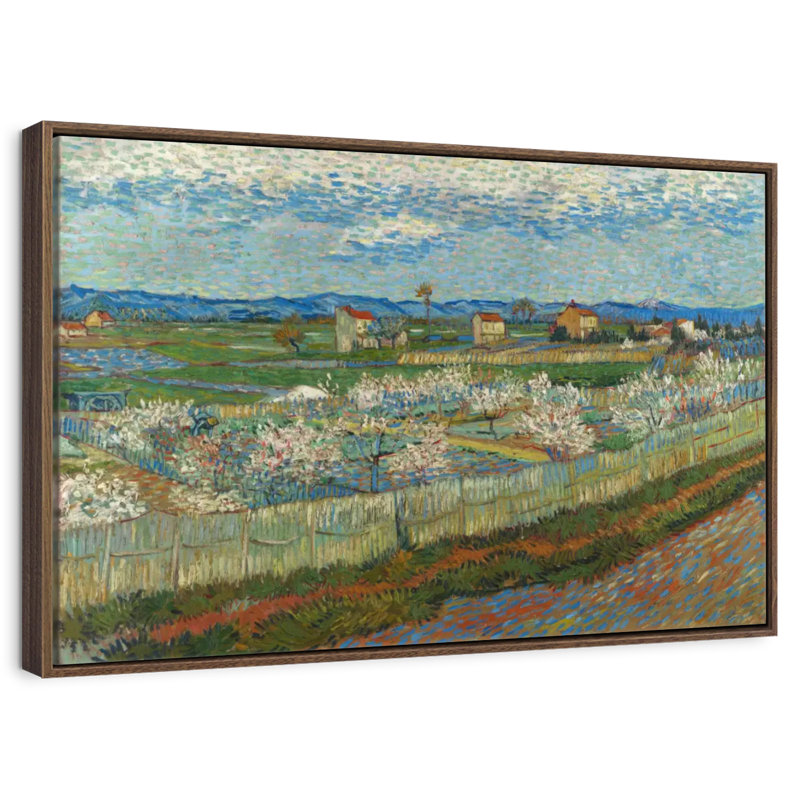 Peach Trees In Blossom, 19" X 13", Floating Frame Walnut