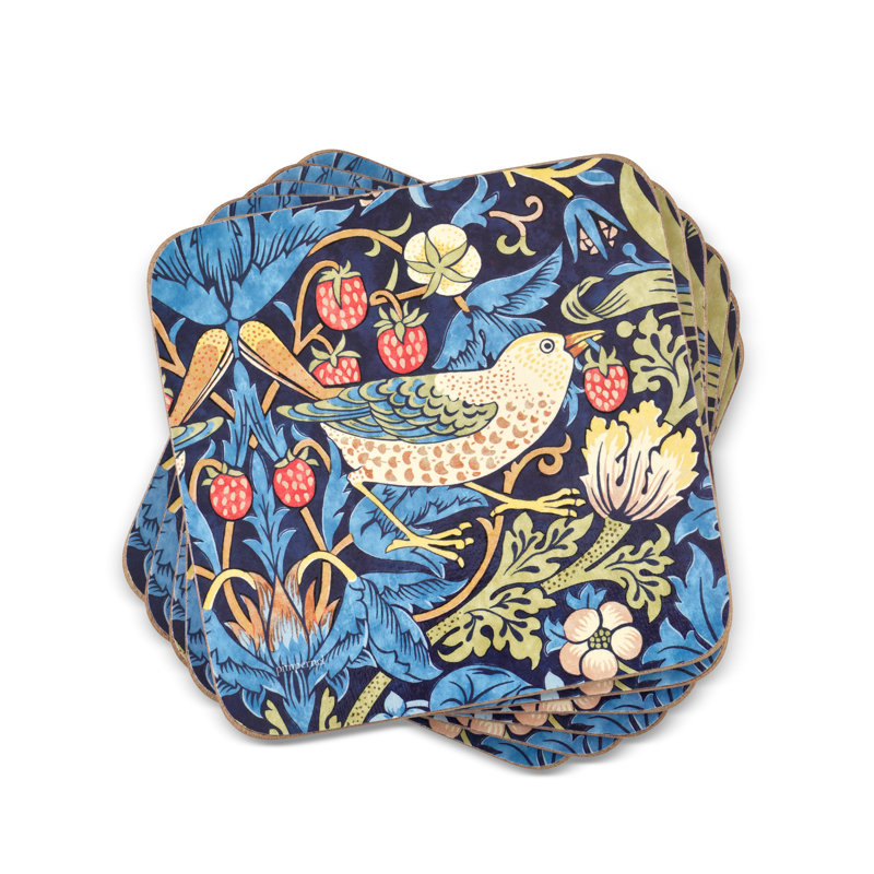 Morris & Co Pimpernel Strawberry Thief Coasters 4"X 4", Blue