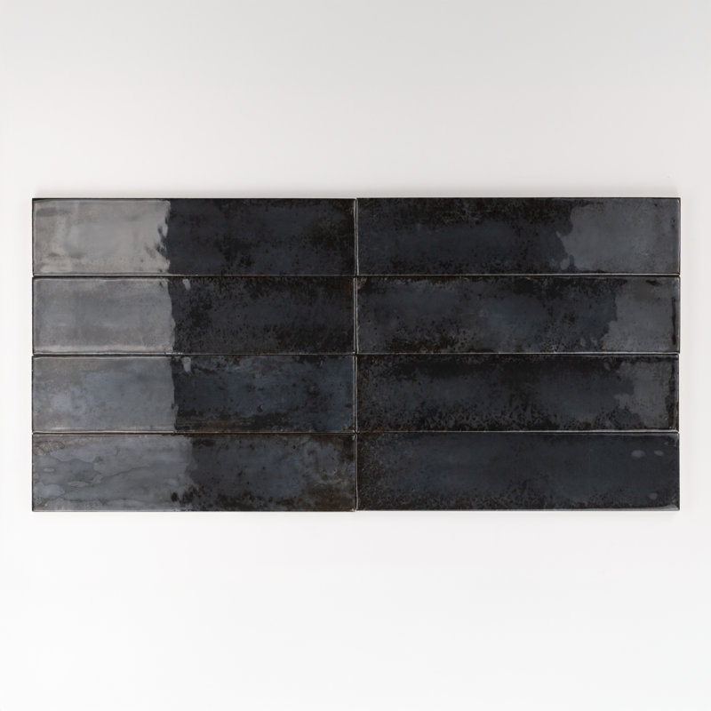 Metallica 2.5" x 9.5"  Bejmat Glossy Porcelain Tile, Black