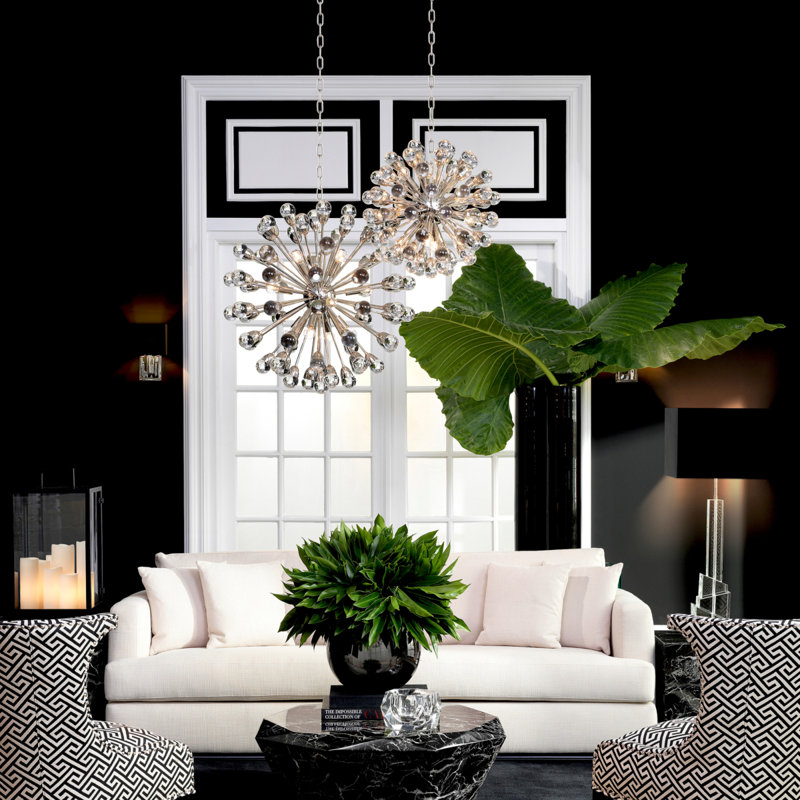 Lustre sphérique Spoutnik 12 lumières Antares, Nickel, H 79 po x l 20 po x P 20 po