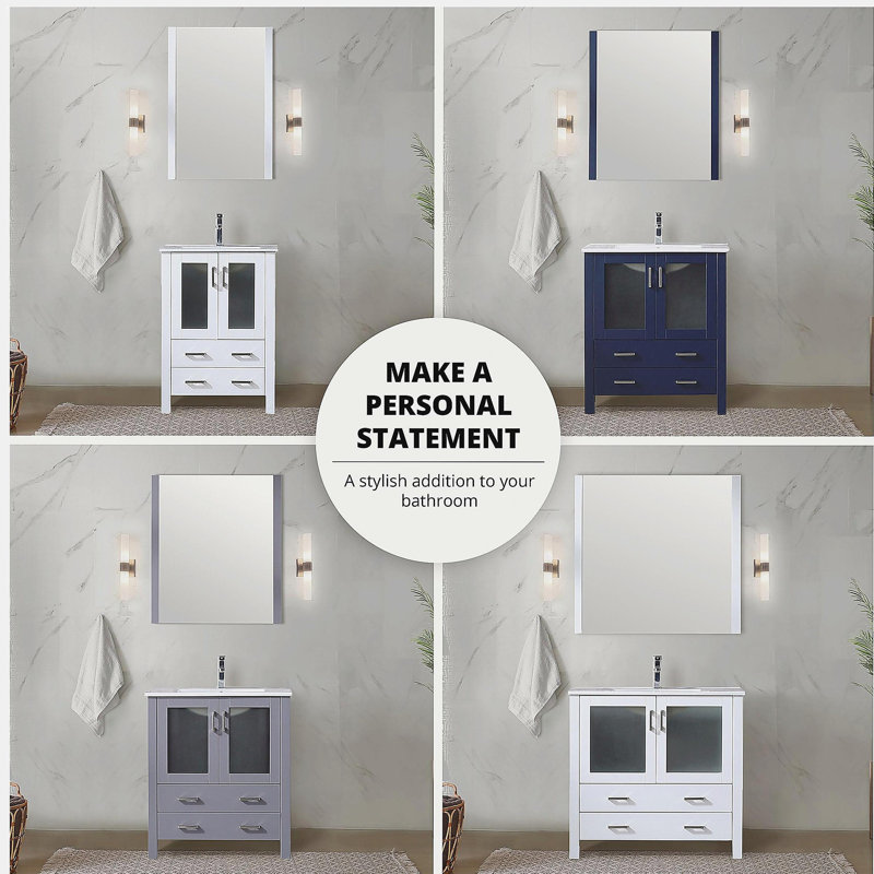 Meuble-lavabo simple gris profond de 54 po de largeur x 18,25 po de profondeur, avec armoire latérale, avec comptoir en céramique blanche