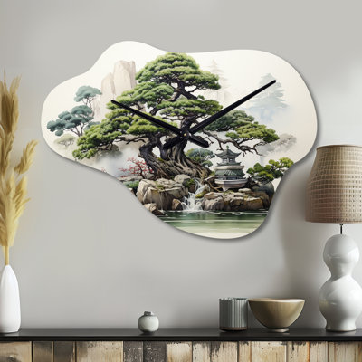 Horloge murale Cherian Japon Art Meditation Green Bonsai II - Japon Art