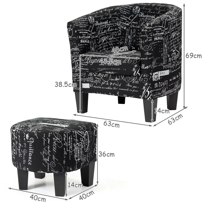 Oakhill Upholstered Barrel Chair with Footstool, Black
