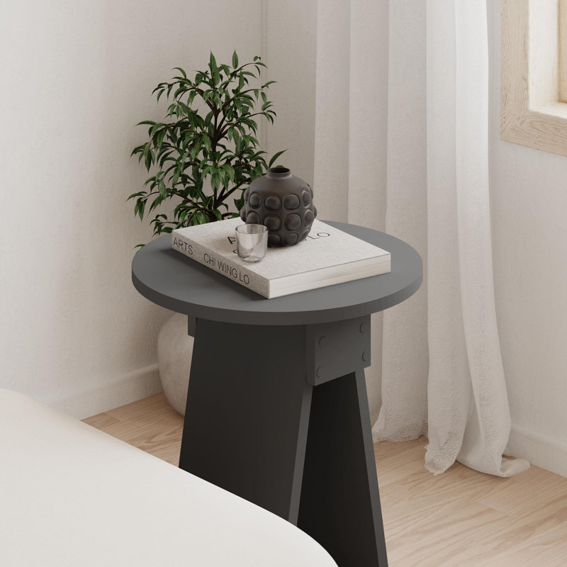 Chen Modern Side Table Minimalist with Round Top, Dark Grey