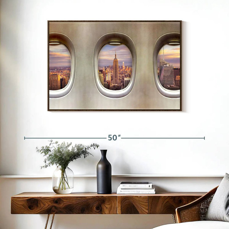 Retro Airplane Windows, 37" X 25", Floating Frame Walnut