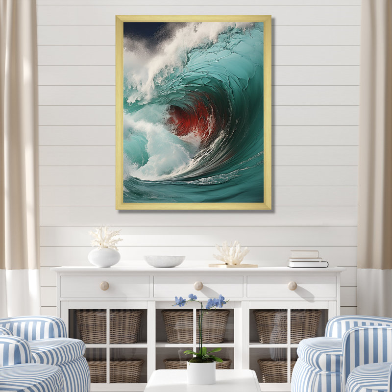 «Red Green Wave», impression sur toile, H 44 po x l 34 po x P 1,5 po, Encadrement doré