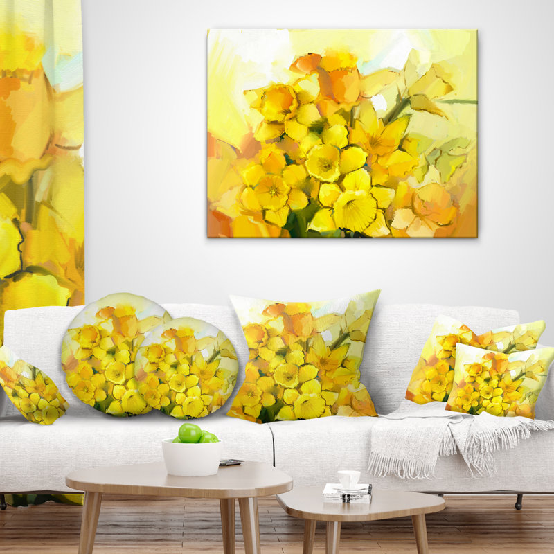 Bouquet de fleurs de narcisses jaunes - Coussin décoratif à imprimé floral, 18 po x 18 po, Carré