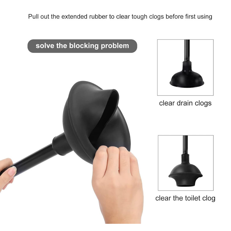 Black Heavy Duty Toilet Brush and Plunger Set with Holder