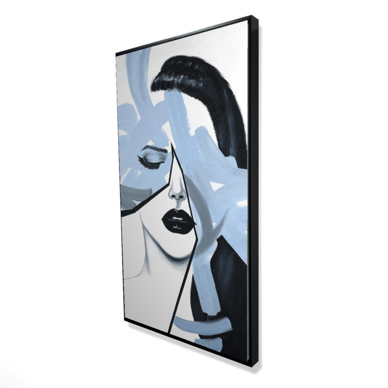 Abstract blue woman portrait - 24"x48" Framed canvas