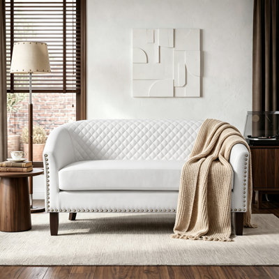 Curved Faux Leather Two-Seater Sofa With Solid Wood Frame