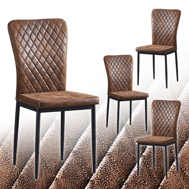 Modern Faux Leather/PU/Suede/Velvet Upholstered Dining Chair Tufted High Back, Brown Suede, Black