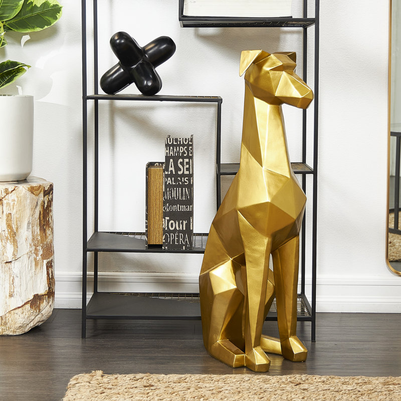 Gold Geometric Resin Dog Sculpture