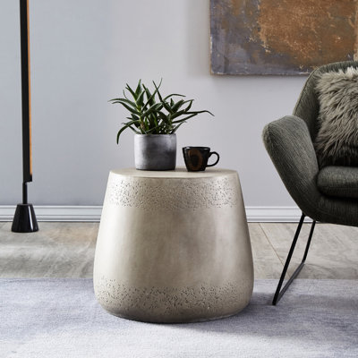 Table d'appoint Style - Béton léger, construction en forme de tambour, sans assemblage, 19 x 19 x 16,3, caractéristique en béton gris, l 18,73 x P 18,73 x P 16,3